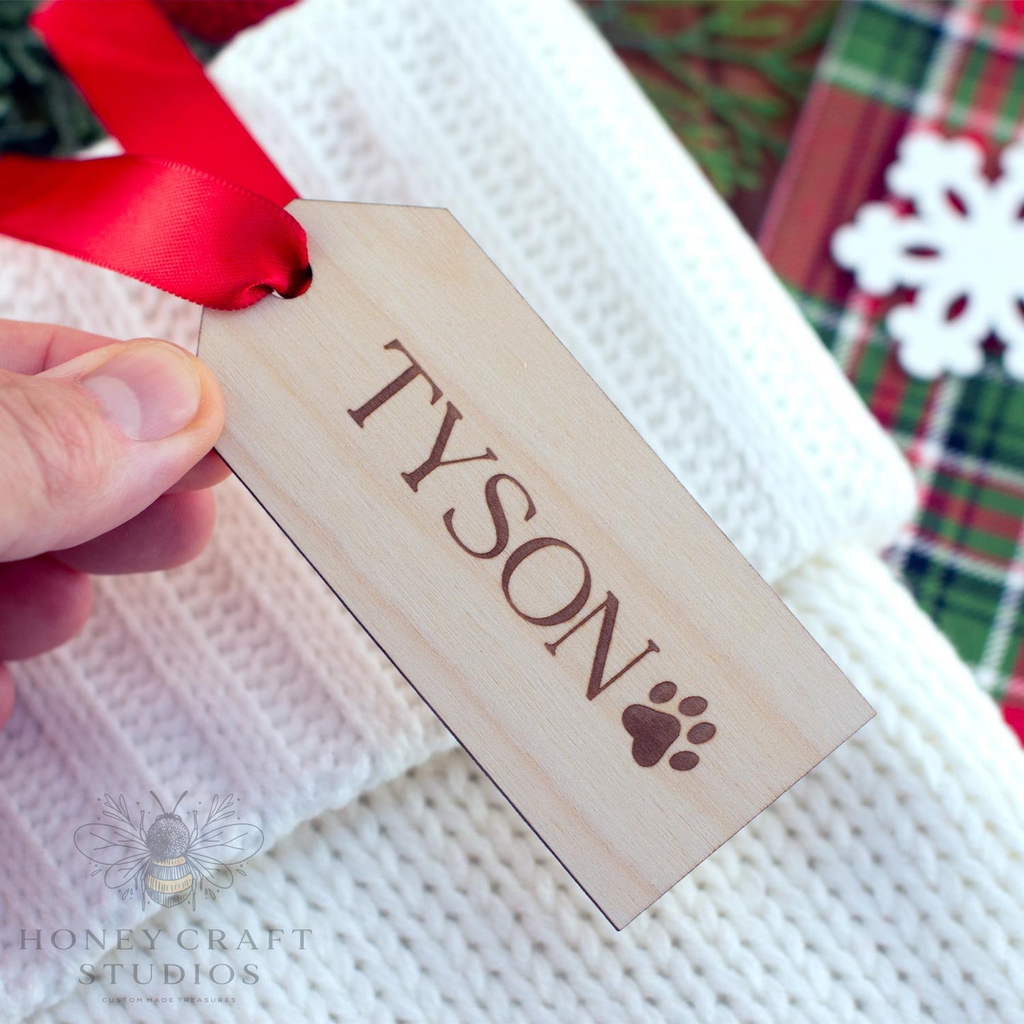Personalized Wooden Stocking Tags | Custom Engraved Christmas Name Tags
