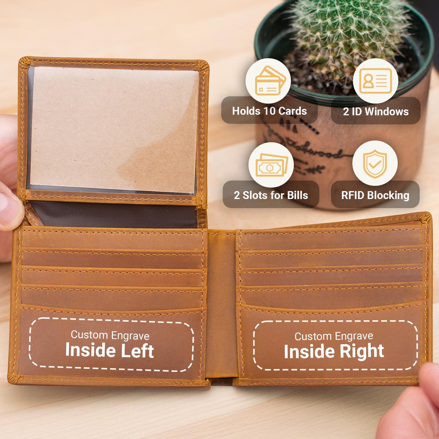 Customized Leather Wallet with Name Engraved Wallet for Men