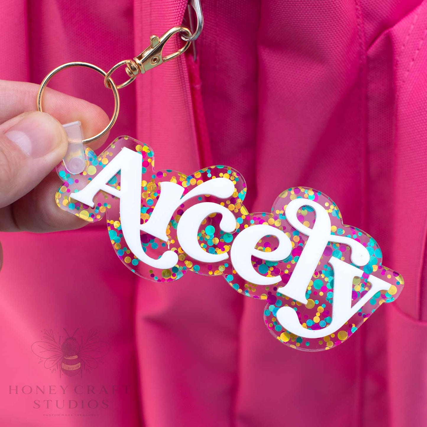 Custom Name Keychain Polka Dot Glitter – Personalized Backpack Tag