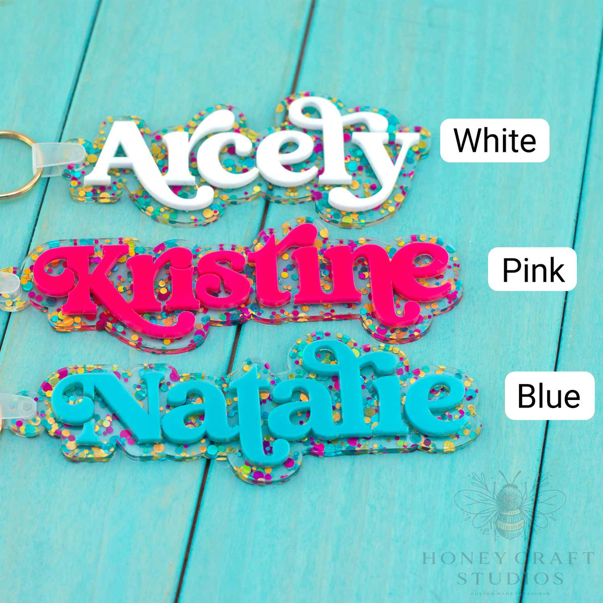 Custom Name Keychain Polka Dot Glitter – Personalized Backpack Tag