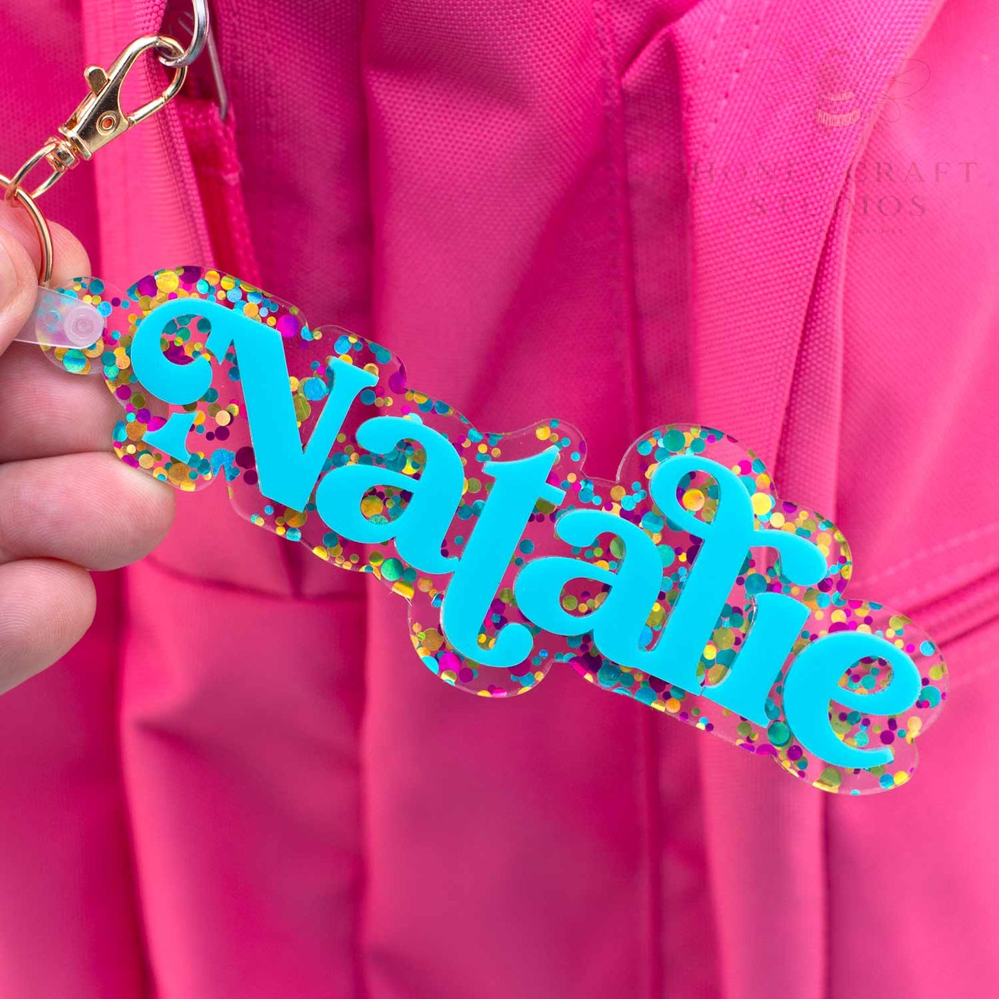 Custom Name Keychain Polka Dot Glitter – Personalized Backpack Tag