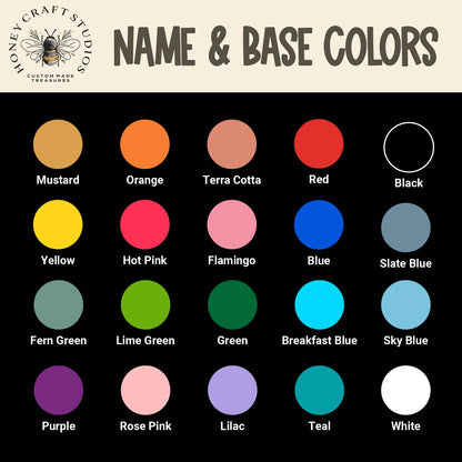 Color swatch chart with various colors and names, branded as Honeybee Craft Studios.