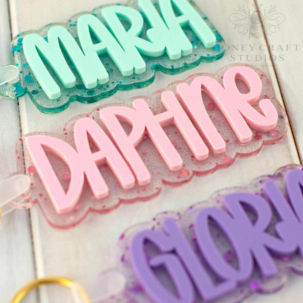 Personalized Mirrored Name Keychain – Custom Acrylic Key Ring With Sparkling Colors, Any Name