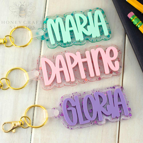 Sparkle Glitter Acrylic Name Tag – Personalized Keychain