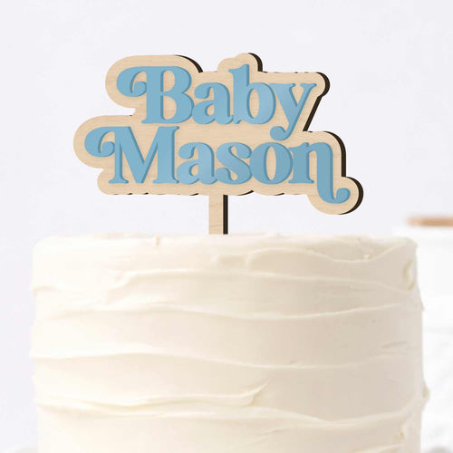 Personalized Baby Name Cake Topper – Custom Acrylic & Wood Baby Shower Decor