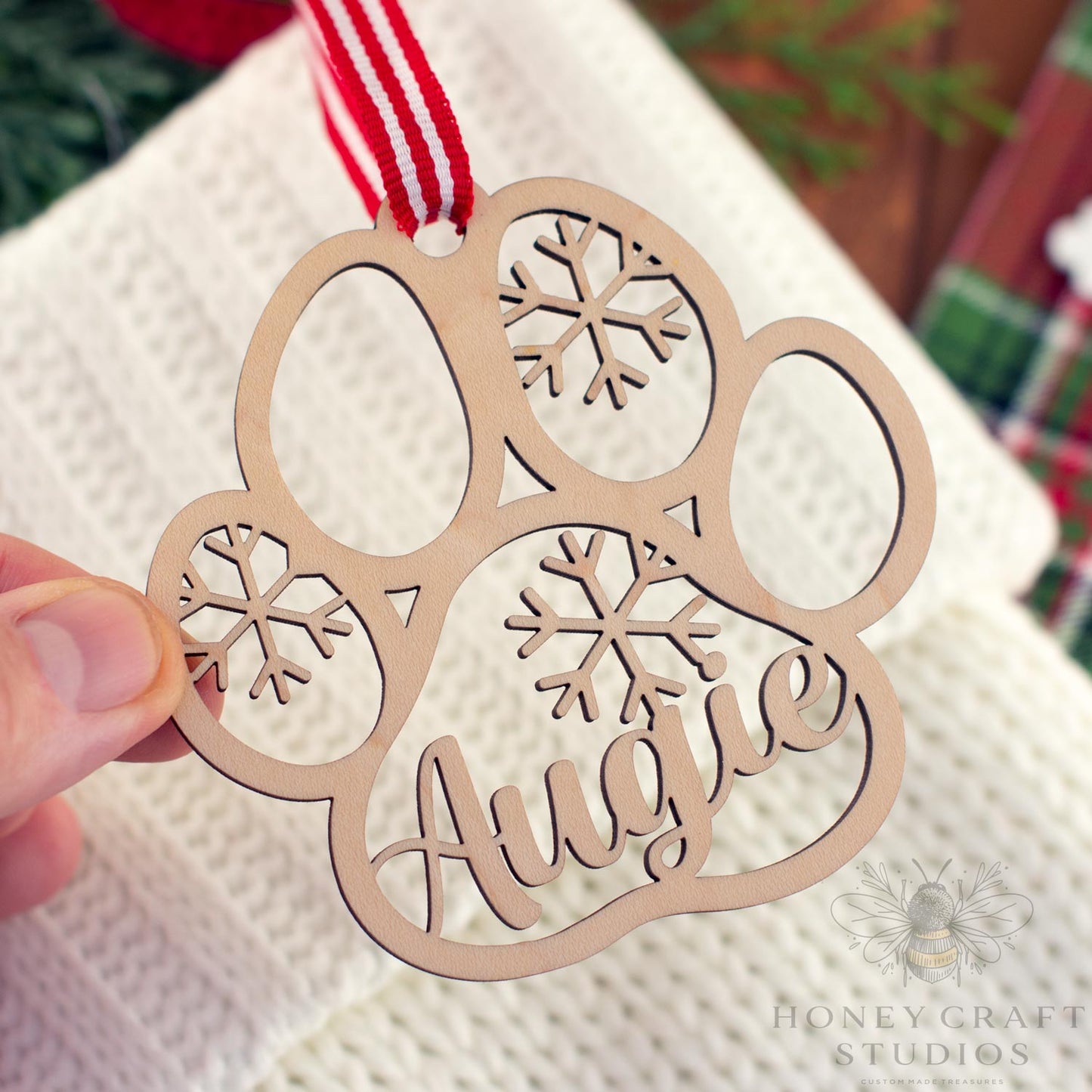 Personalized Wooden Pet Ornament | Custom Dog Paw Christmas Ornament for Pet Lovers