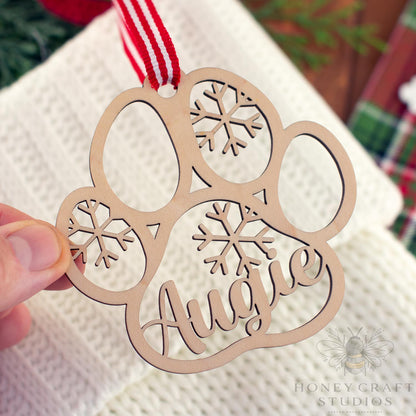 Personalized Wooden Pet Ornament | Custom Dog Paw Christmas Ornament for Pet Lovers