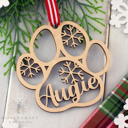 Personalized Wooden Pet Ornament | Custom Dog Paw Christmas Ornament for Pet Lovers