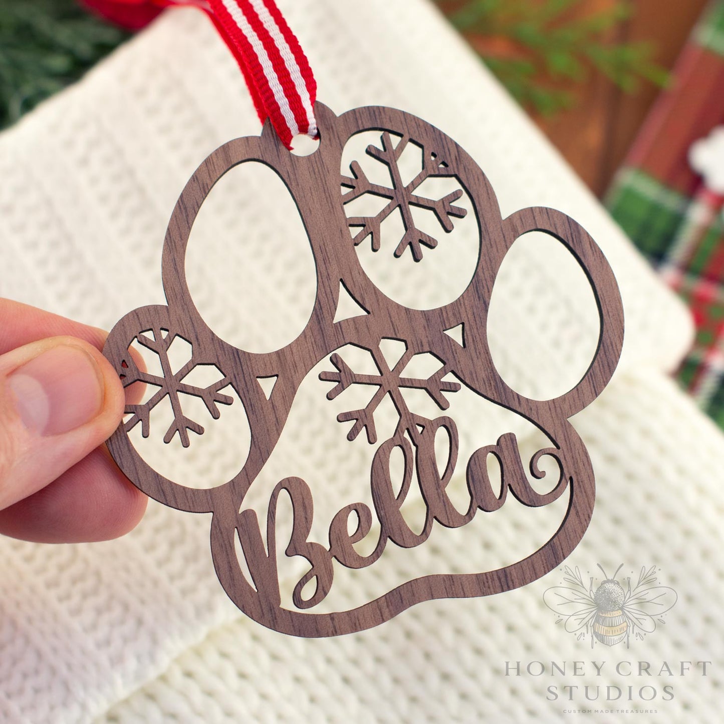 Personalized Wooden Pet Ornament | Custom Dog Paw Christmas Ornament for Pet Lovers
