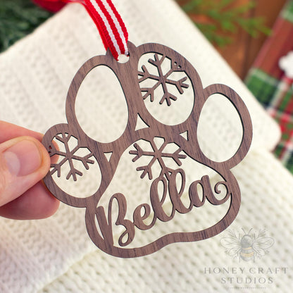 Personalized Wooden Pet Ornament | Custom Dog Paw Christmas Ornament for Pet Lovers