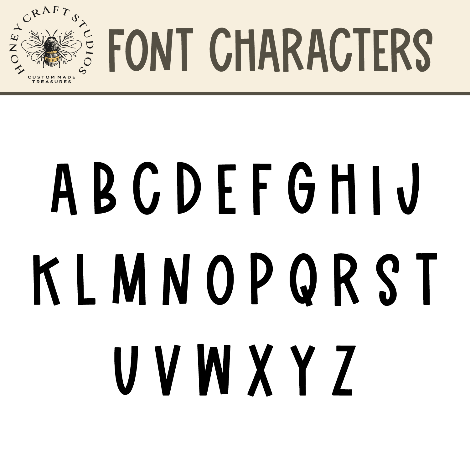 Font preview showing all character examples for custom name keychains in fixed bold style.
