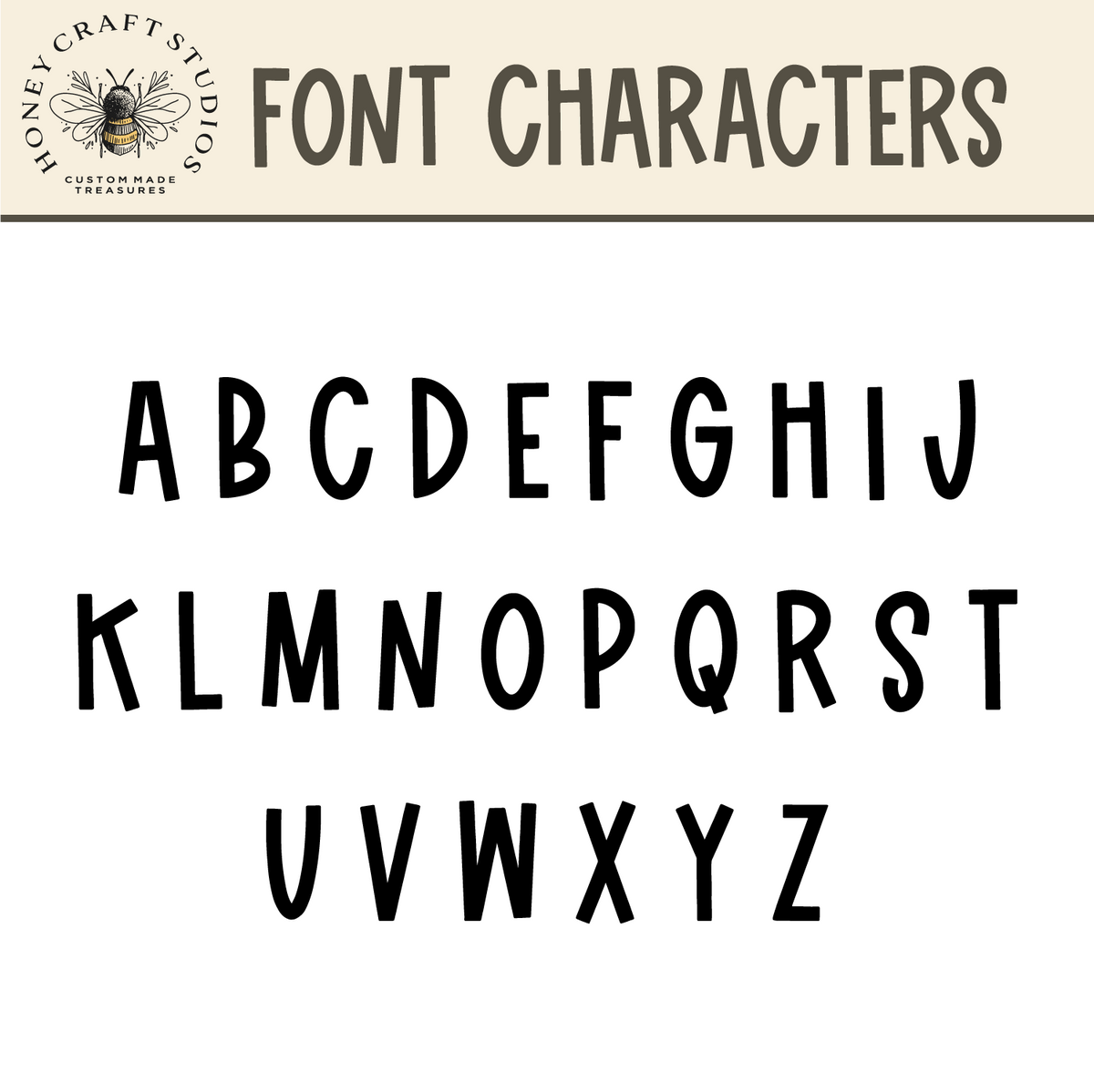 Font preview showing all character examples for custom name keychains in fixed bold style.