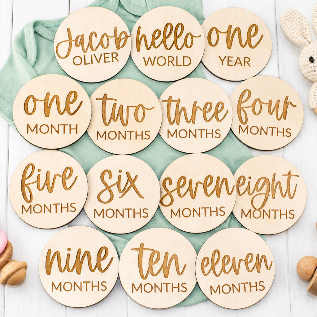 Personalized Baby Engraved Wooden Milestone Cards
