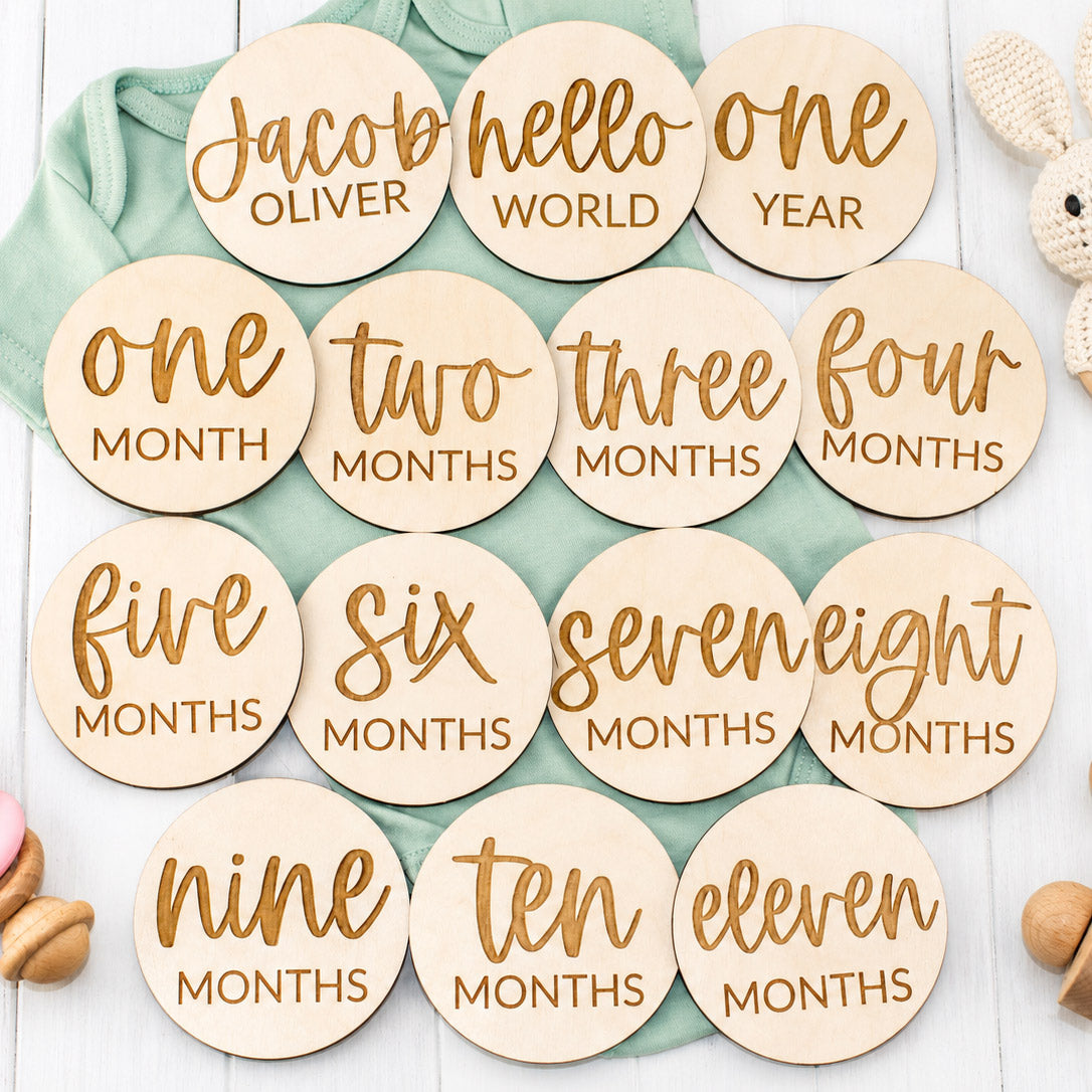 Personalized Baby Engraved Wooden Milestone Cards