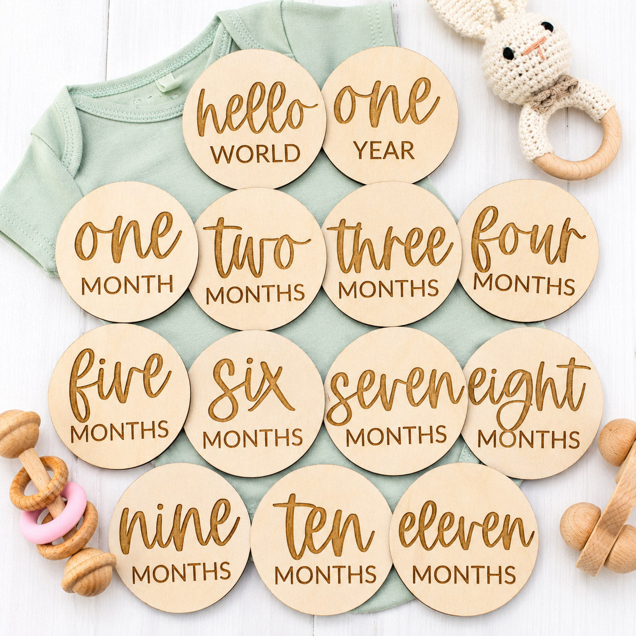 Personalized Baby Engraved Wooden Milestone Cards