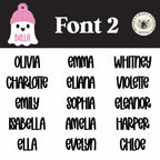 Font option two preview for Ghost with Beanie Personalized Tags — acrylic Halloween basket name tags with customizable lettering.