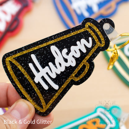 Personalized Cheerleader Bag Tag | Custom Cheer Megaphone Name Keychain