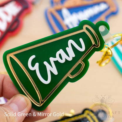Personalized Cheerleader Bag Tag | Custom Cheer Megaphone Name Keychain