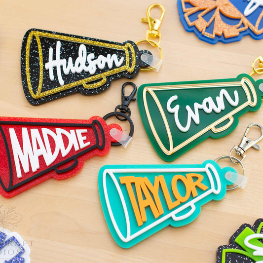 Personalized Cheerleader Bag Tag | Custom Cheer Megaphone Name Keychain