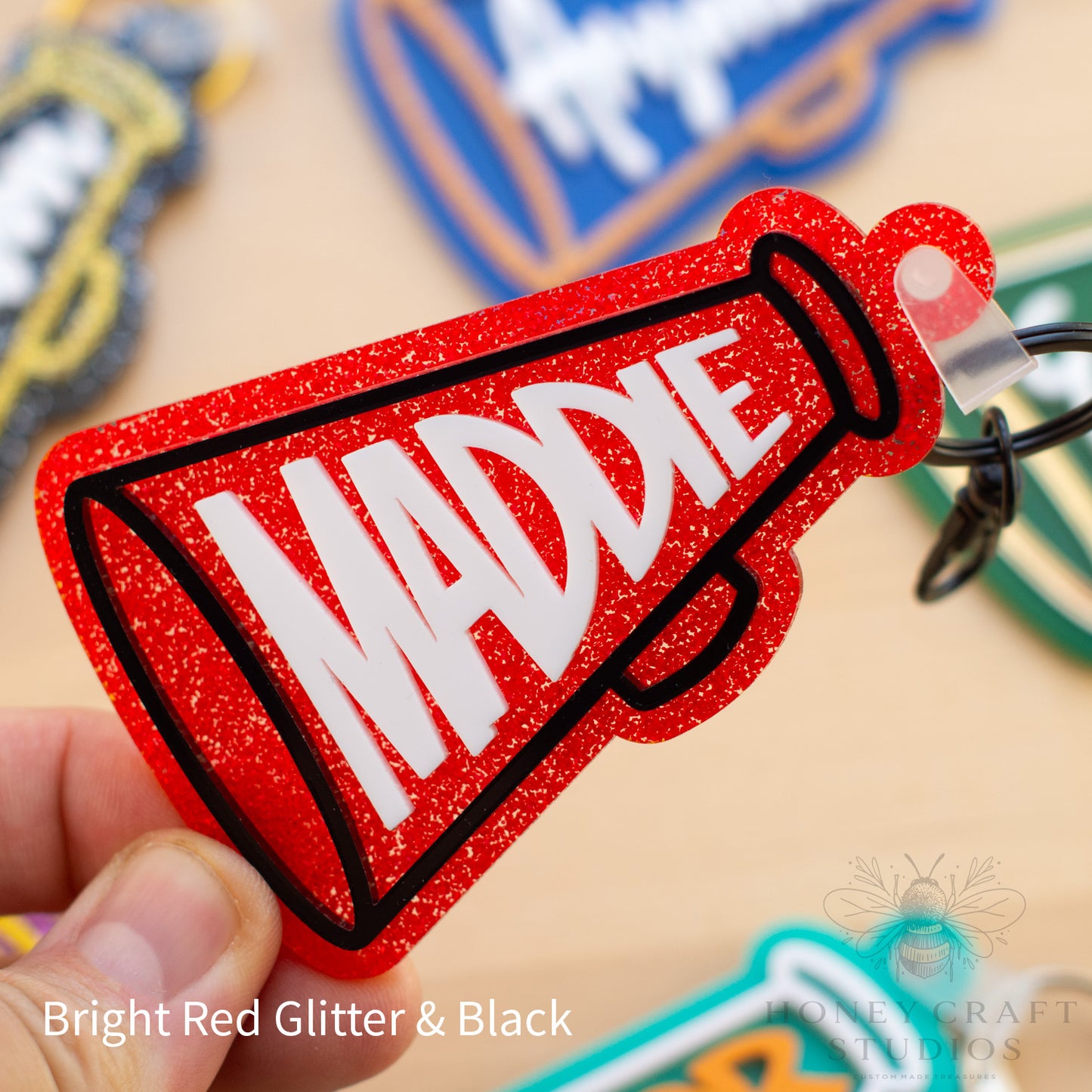 Personalized Cheerleader Bag Tag | Custom Cheer Megaphone Name Keychain