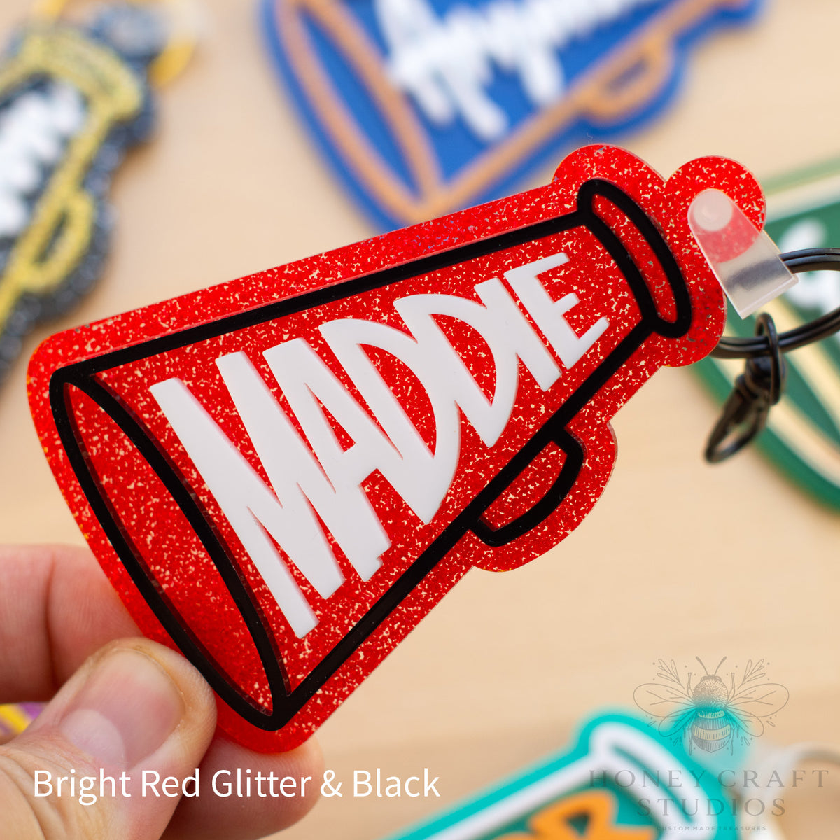 Custom Cheer Megaphone Name Keychain