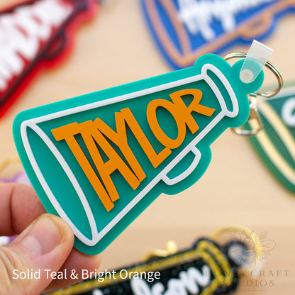 Personalized Cheerleader Bag Tag | Custom Cheer Megaphone Name Keychain