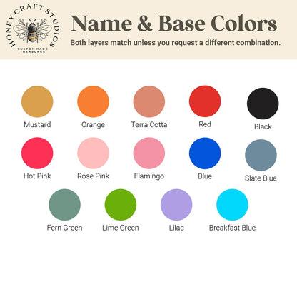 Color chart showing base and name color choices for Skull Personalized Name Tags — custom Halloween basket tags for kids.