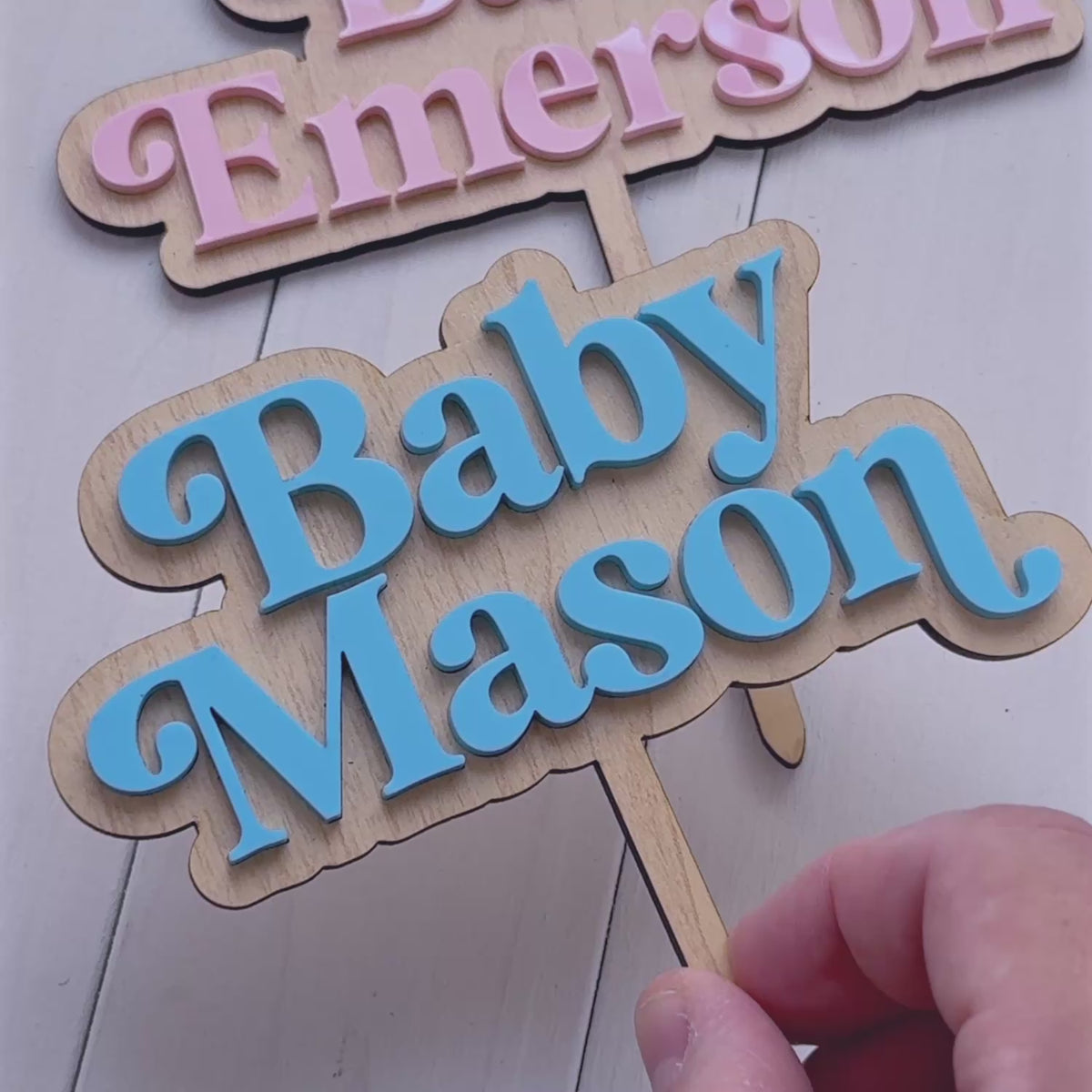 Personalized Baby Name Cake Topper Custom Wood + Acrylic | Baby Shower or First Birthday