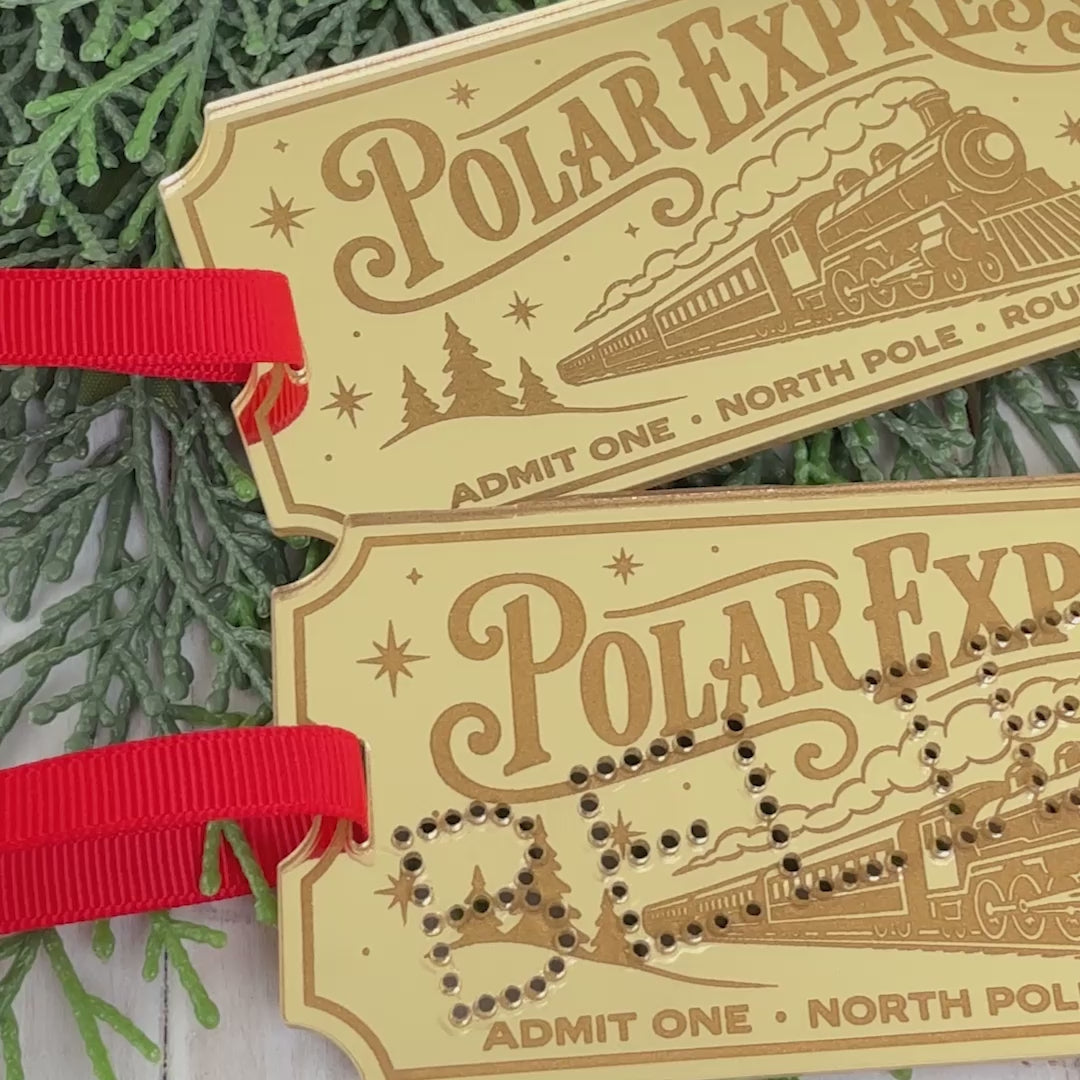 golden polar express ticket christmas ornaments
