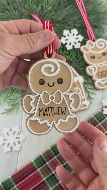 Personalized Gingerbread Boy Christmas Ornament | Custom Name Engraved Holiday Keepsake for Kids