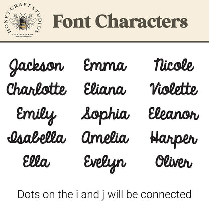 List of common names in a cursive font with Honeybee Craft Studios branding.