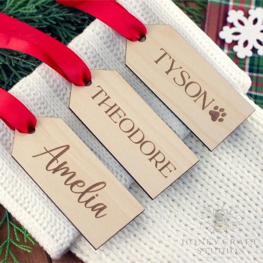 Personalized Wooden Stocking Tags | Custom Engraved Christmas Name Tags