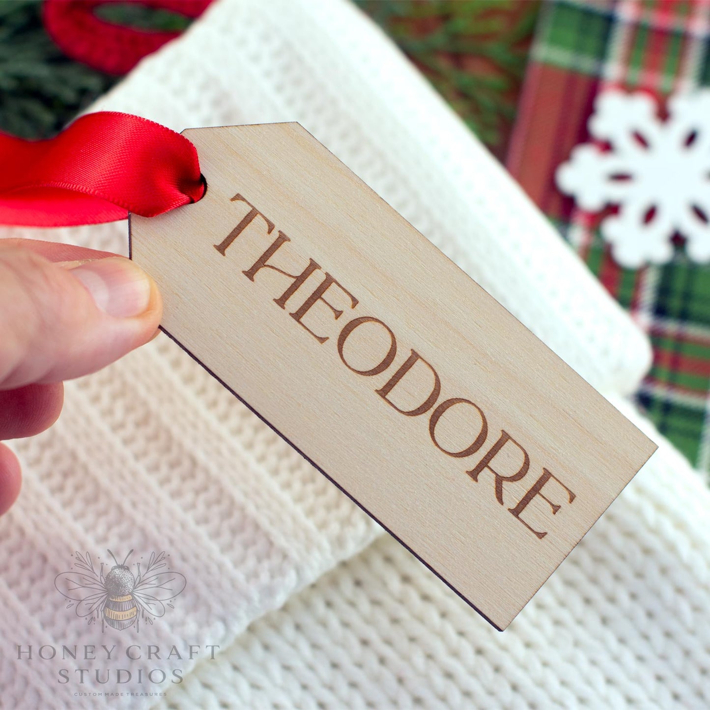 Personalized Wooden Stocking Tags | Custom Engraved Christmas Name Tags