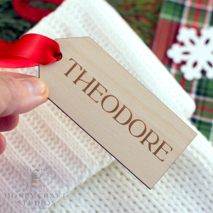 Personalized Wooden Stocking Tags | Custom Engraved Christmas Name Tags