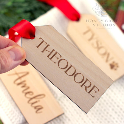 Personalized Wooden Stocking Tags | Custom Engraved Christmas Name Tags